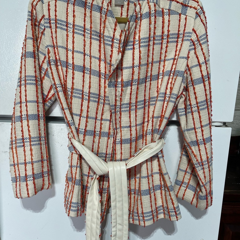 Chico's Textured Jacket with Red and Blue Stripes